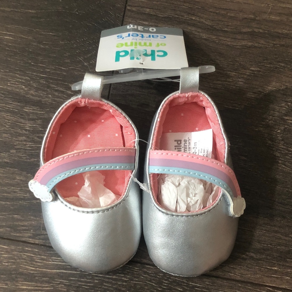 Carter's Silver Baby Shoes with Pink and Blue Accents